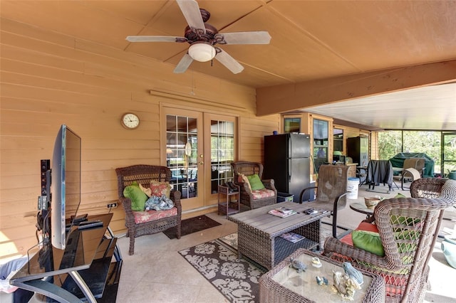 2345 Tomoka Farms Rd, Port Orange, FL 32128 - sunroom with french doors, ceiling fan, and an outdoor living space