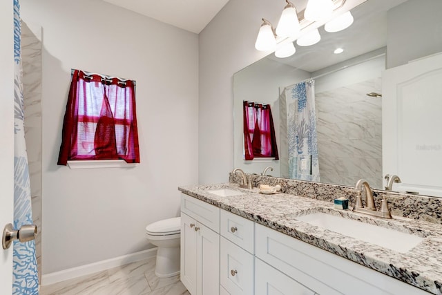 5005 Joseph St, Hastings, FL 32145 - bathroom featuring marble finish flooring, double vanity, a shower with shower curtain, and a chandelier