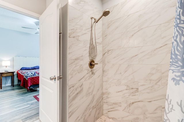 5005 Joseph St, Hastings, FL 32145 - bathroom with ensuite bath, a tile shower, and wood finished floors