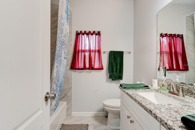 5005 Joseph St, Hastings, FL 32145 - bathroom featuring vanity, marble look tile flooring, and shower / bath combo with shower curtain