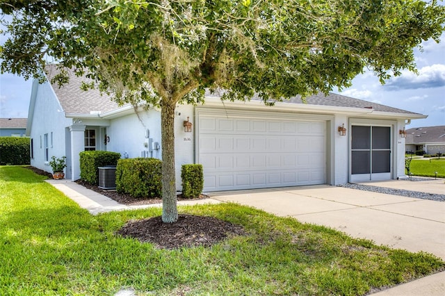 1636 Areca Palm Dr, Port Orange, FL 32128 - view of front of house with driveway, a front yard, stucco siding, and an attached garage