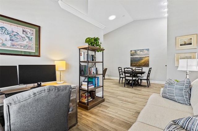 1636 Areca Palm Dr, Port Orange, FL 32128 - office space with light wood-style floors, high vaulted ceiling, and recessed lighting