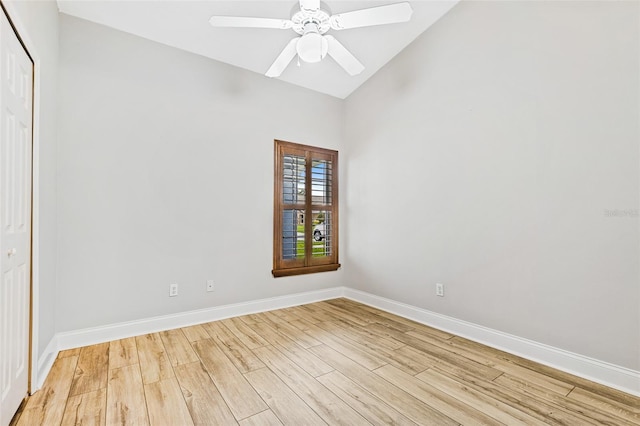 1636 Areca Palm Dr, Port Orange, FL 32128 - unfurnished bedroom with light wood-style floors, a closet, high vaulted ceiling, and a ceiling fan