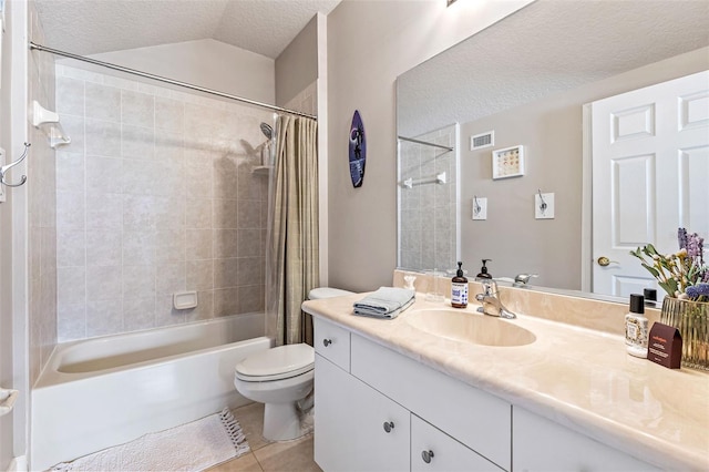 6710 Merryvale Ln, Port Orange, FL 32128 - full bathroom featuring vanity, shower / bath combo, a textured ceiling, and tile patterned floors