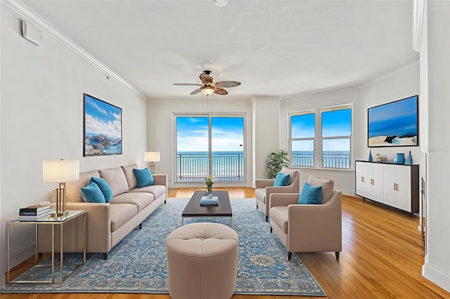 2515 S Atlantic Ave Unit 507, Daytona Beach, FL 32118 - living area featuring ornamental molding, wood finished floors, and ceiling fan