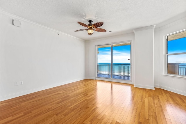 2515 S Atlantic Ave Unit 507, Daytona Beach, FL 32118 - unfurnished room with light wood-style flooring, healthy amount of natural light, ceiling fan, a textured ceiling, and crown molding