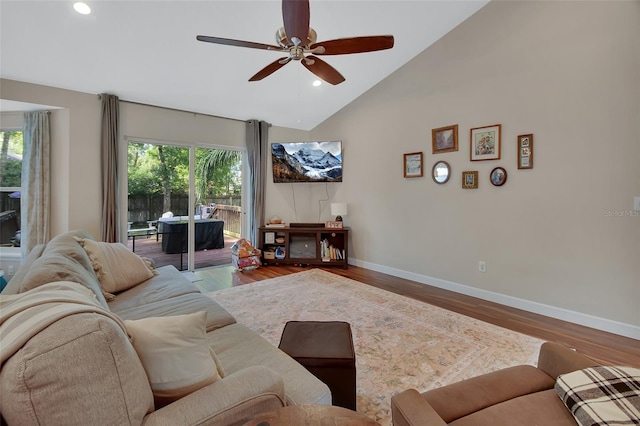 1522 E Silver Hammock, Deland, FL 32720 - living room with plenty of natural light, ceiling fan, wood finished floors, recessed lighting, and high vaulted ceiling