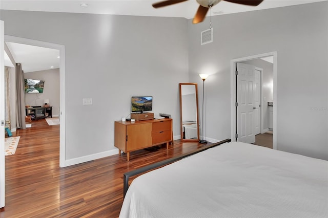 1522 E Silver Hammock, Deland, FL 32720 - bedroom with wood finished floors, high vaulted ceiling, and ceiling fan