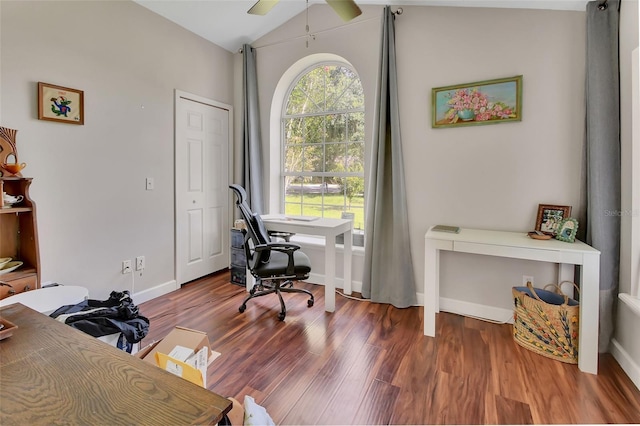 1522 E Silver Hammock, Deland, FL 32720 - office area with ceiling fan, vaulted ceiling, and wood finished floors