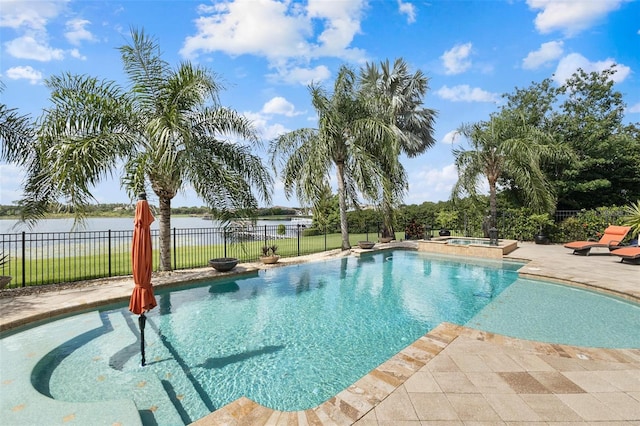 12812 Jacob Grace Ct, Windermere, FL 34786 - view of pool featuring a water view, a patio area, and a pool with connected hot tub