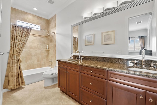12812 Jacob Grace Ct, Windermere, FL 34786 - full bathroom featuring double vanity, shower / bathtub combination with curtain, plenty of natural light, and tile patterned floors