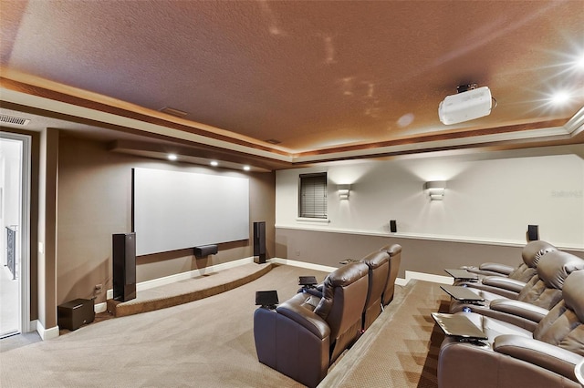 12812 Jacob Grace Ct, Windermere, FL 34786 - carpeted cinema room with a tray ceiling and a textured ceiling
