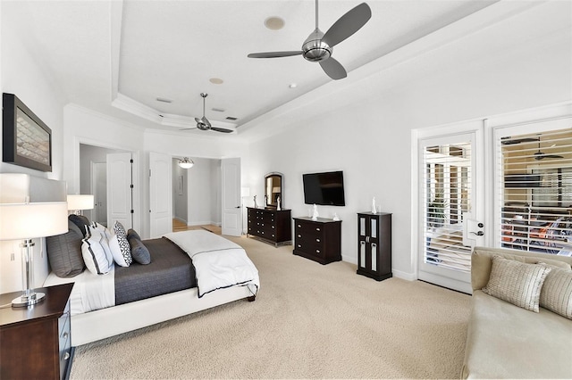 12812 Jacob Grace Ct, Windermere, FL 34786 - carpeted bedroom with a raised ceiling, access to exterior, and ceiling fan