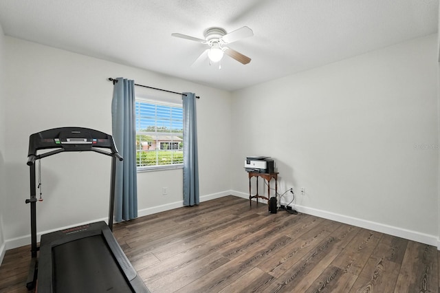 2931 Lantern Dr, South Daytona, FL 32119 - exercise area with a ceiling fan and wood finished floors