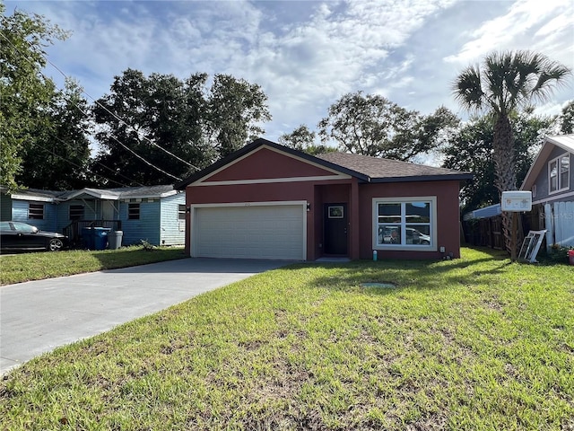 1510 Granada Ave, Daytona Beach, FL 32117 - ranch-style home featuring concrete driveway, a garage, stucco siding, and roof with shingles