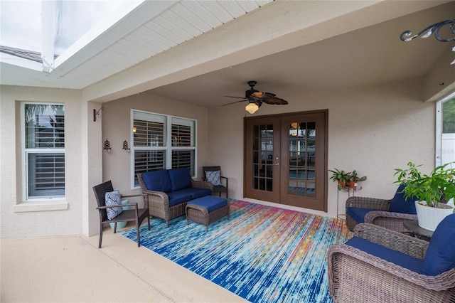 6151 Sabal Point Cir, Port Orange, FL 32128 - view of patio / terrace with french doors, a ceiling fan, and an outdoor living space