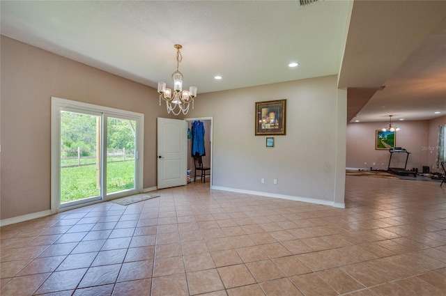 4666 Fir Rd, New Smyrna Beach, FL 32168 - unfurnished room with a chandelier, light tile patterned flooring, and recessed lighting