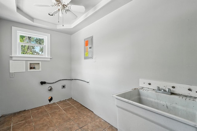 200 N St, Daytona Beach, FL 32114 - laundry room featuring electric dryer hookup, ceiling fan, washer hookup, electric panel, and gas dryer hookup