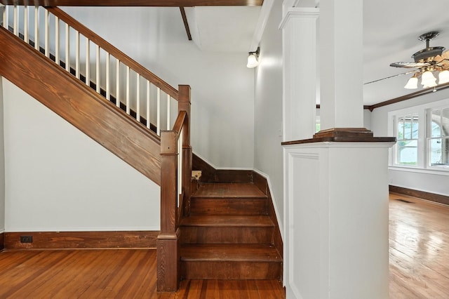 200 N St, Daytona Beach, FL 32114 - stairs featuring hardwood / wood-style floors and a ceiling fan