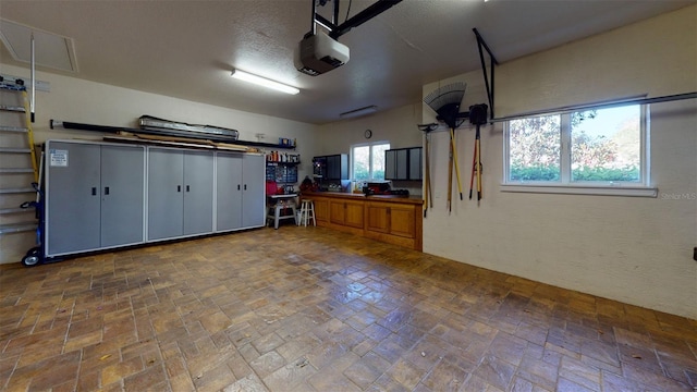 garage with a garage door opener