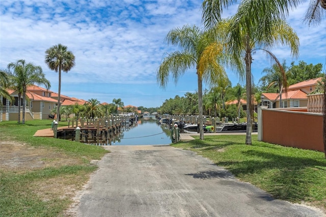 property view of water featuring a boat dock