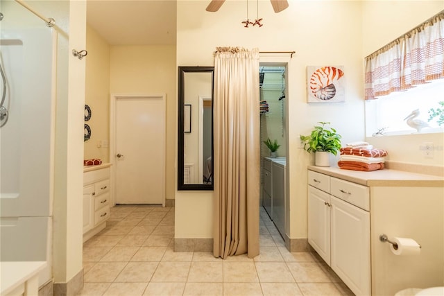 bathroom featuring tile patterned flooring and ceiling fan