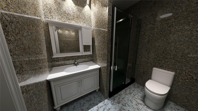 bathroom featuring toilet, tile floors, and vanity