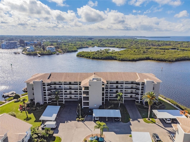 bird's eye view featuring a water view