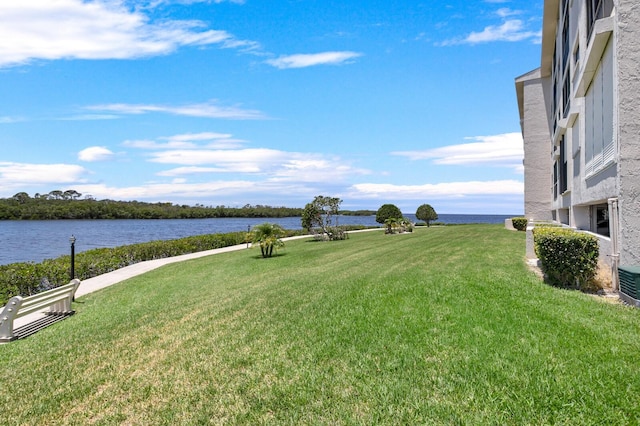 view of yard with a water view