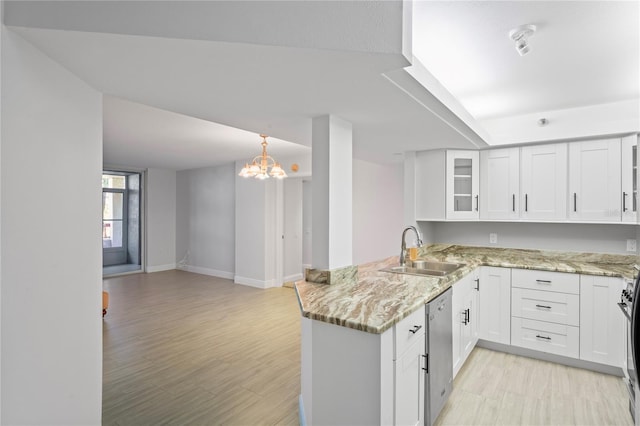 kitchen featuring white cabinetry, sink, kitchen peninsula, and appliances with stainless steel finishes