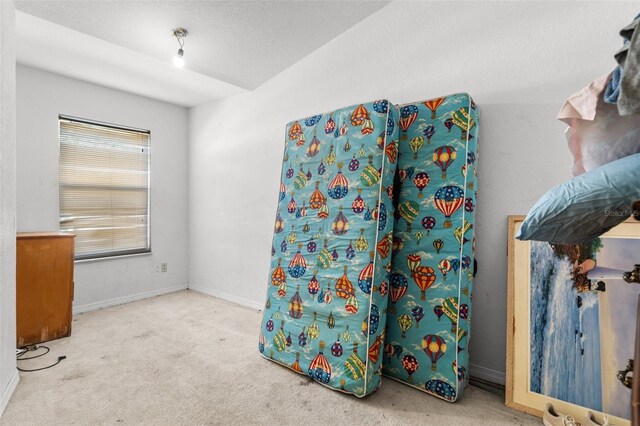 interior space with lofted ceiling and a textured ceiling