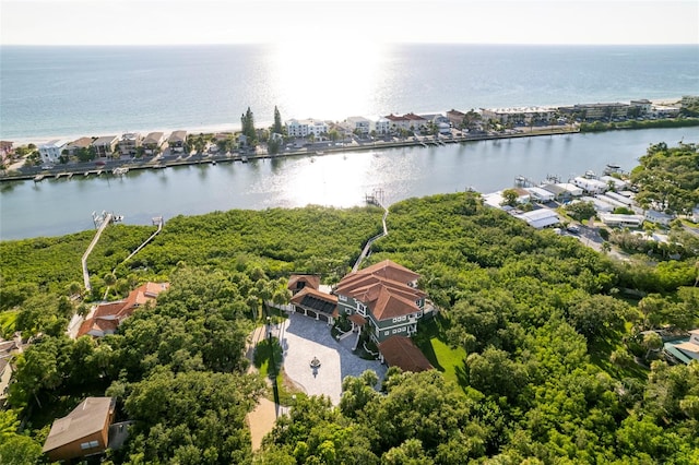 aerial view featuring a water view