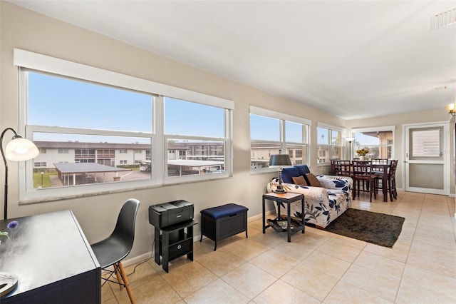 living room featuring light tile patterned floors