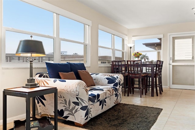 living room featuring light tile patterned floors