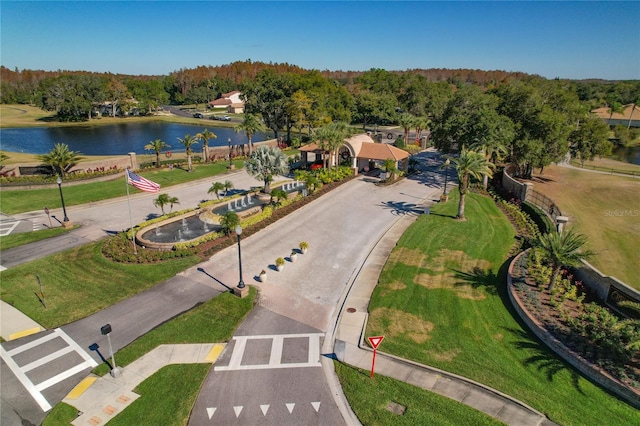 drone / aerial view featuring a water view