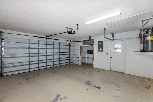 garage featuring a garage door opener and electric water heater