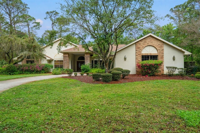 ranch-style home featuring a front yard