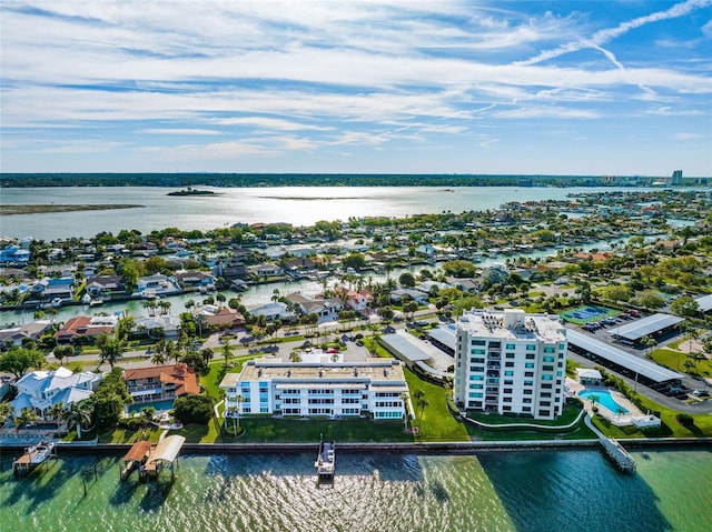 aerial view featuring a water view