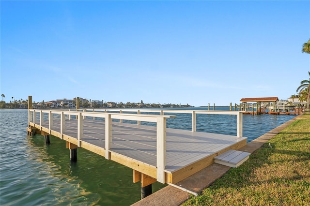 dock area with a water view