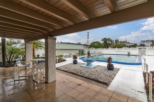 view of patio / terrace featuring a fenced in pool