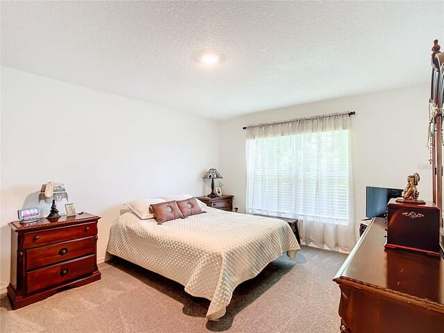 bedroom with carpet flooring and a textured ceiling