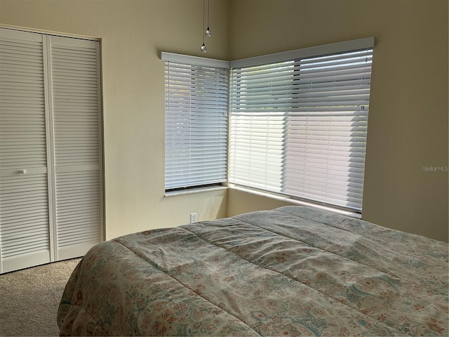 carpeted bedroom featuring a closet