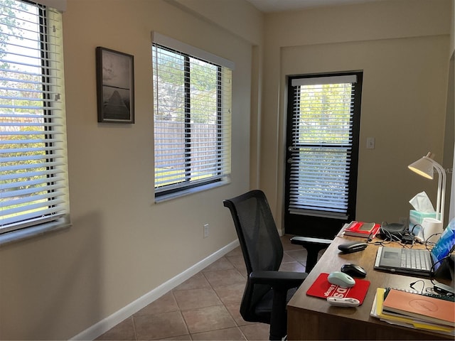 view of tiled home office