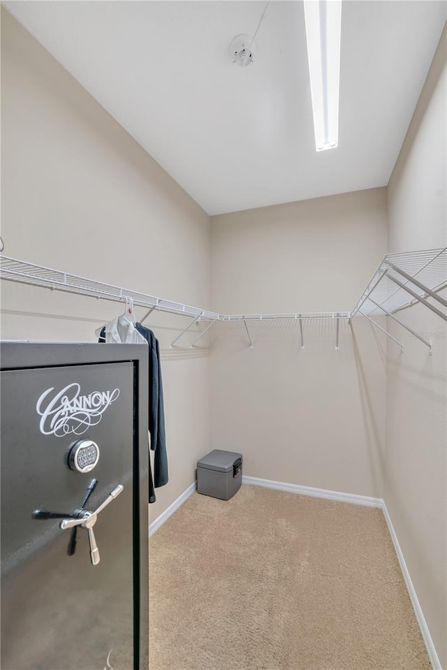 walk in closet with carpet