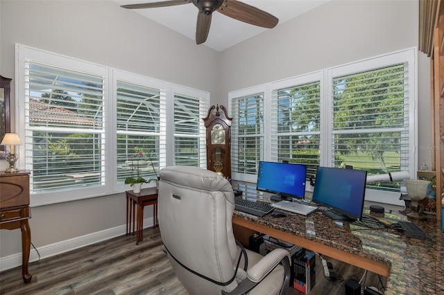 office featuring ceiling fan and dark hardwood / wood-style floors