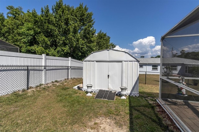 view of outdoor structure with a yard