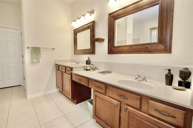 bathroom featuring tile floors and double sink vanity