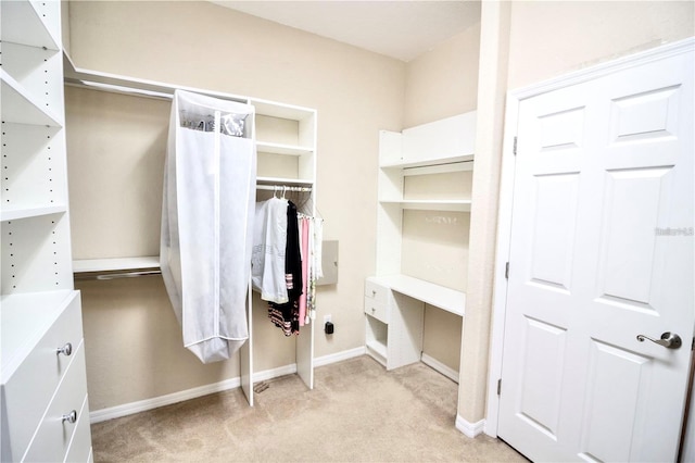 spacious closet featuring light carpet