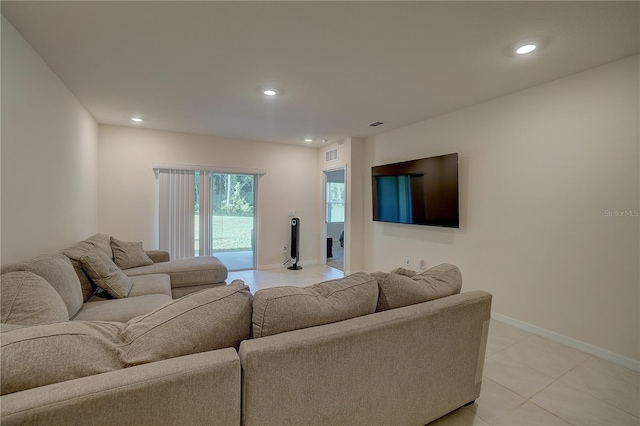 living room with light tile floors