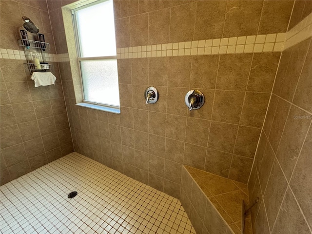 bathroom with a healthy amount of sunlight and a tile shower